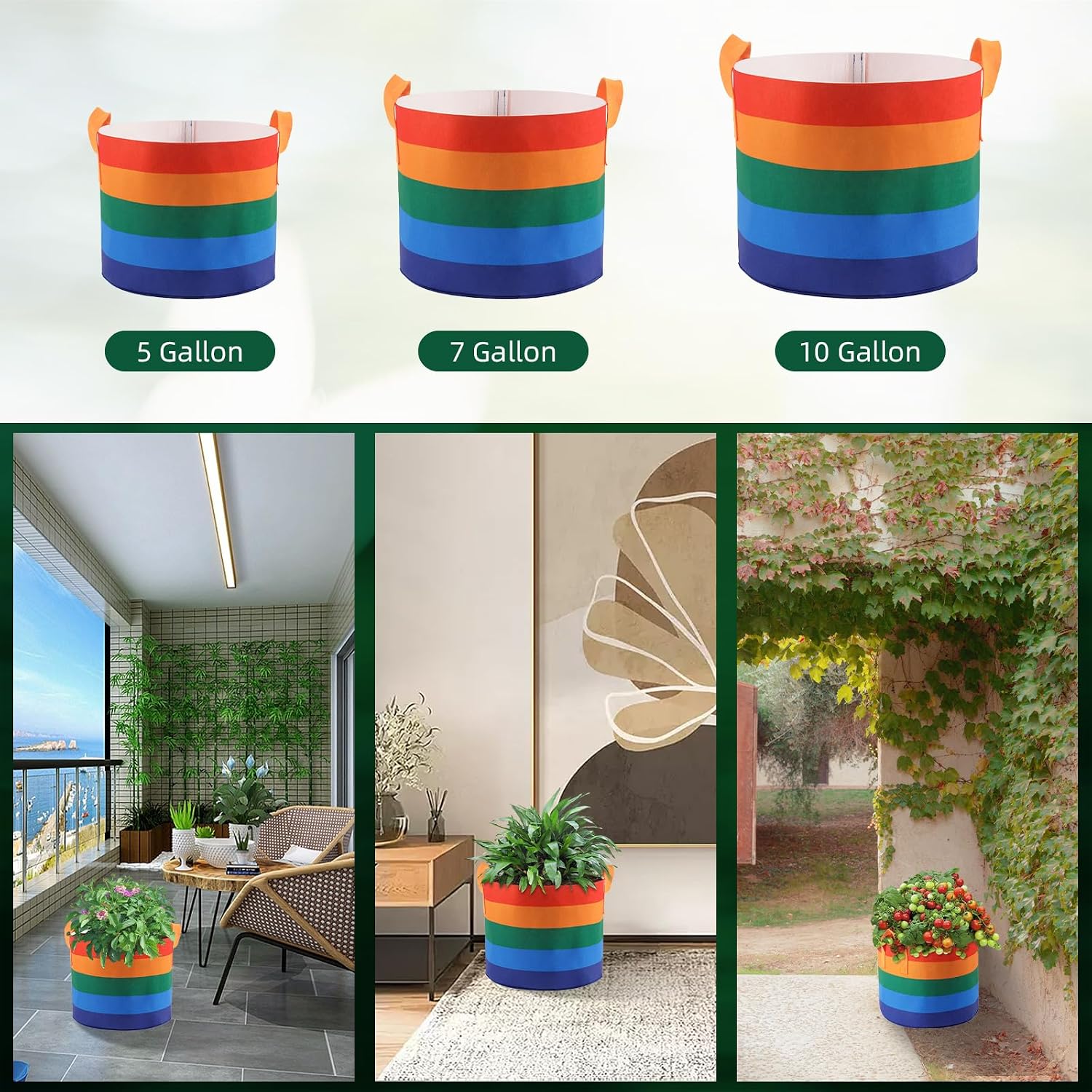 LITLANDSTAR 6 Pack 10 Gallon Grow Bags, Heavy Duty Thickened Colorful Nonwoven Plant Fabric Pots with Handles
