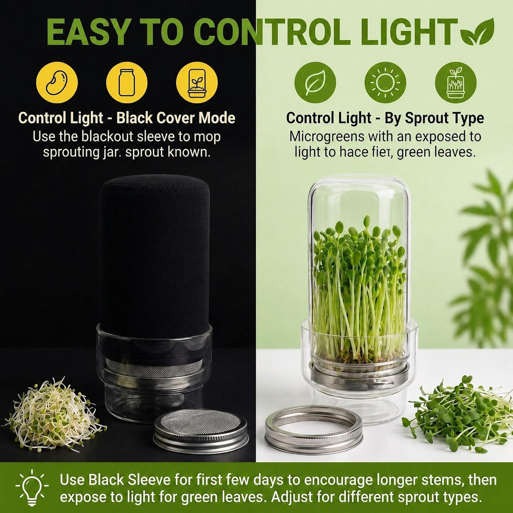 Sprouting Jar Kit – Maeyova 2-Pack Mason Jars with Stainless Steel Mesh Lids, Glass Base, Cover & Brush – Seed Sprouter