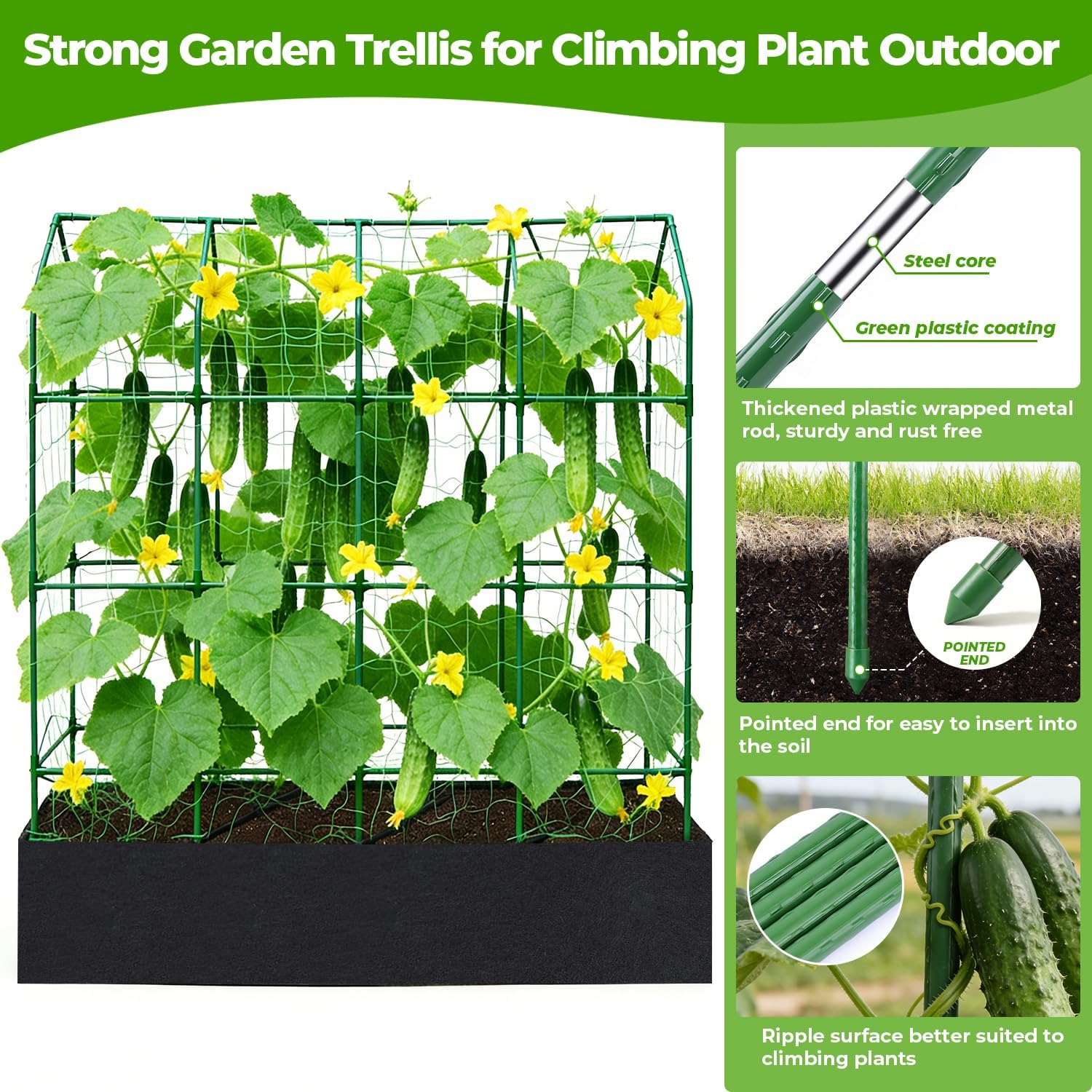 Large Cucumber Trellis for Climbing Plants Outdoor with Grow Bag,67" Tall Metal U-Frame Plant Trellis for Cucumber with