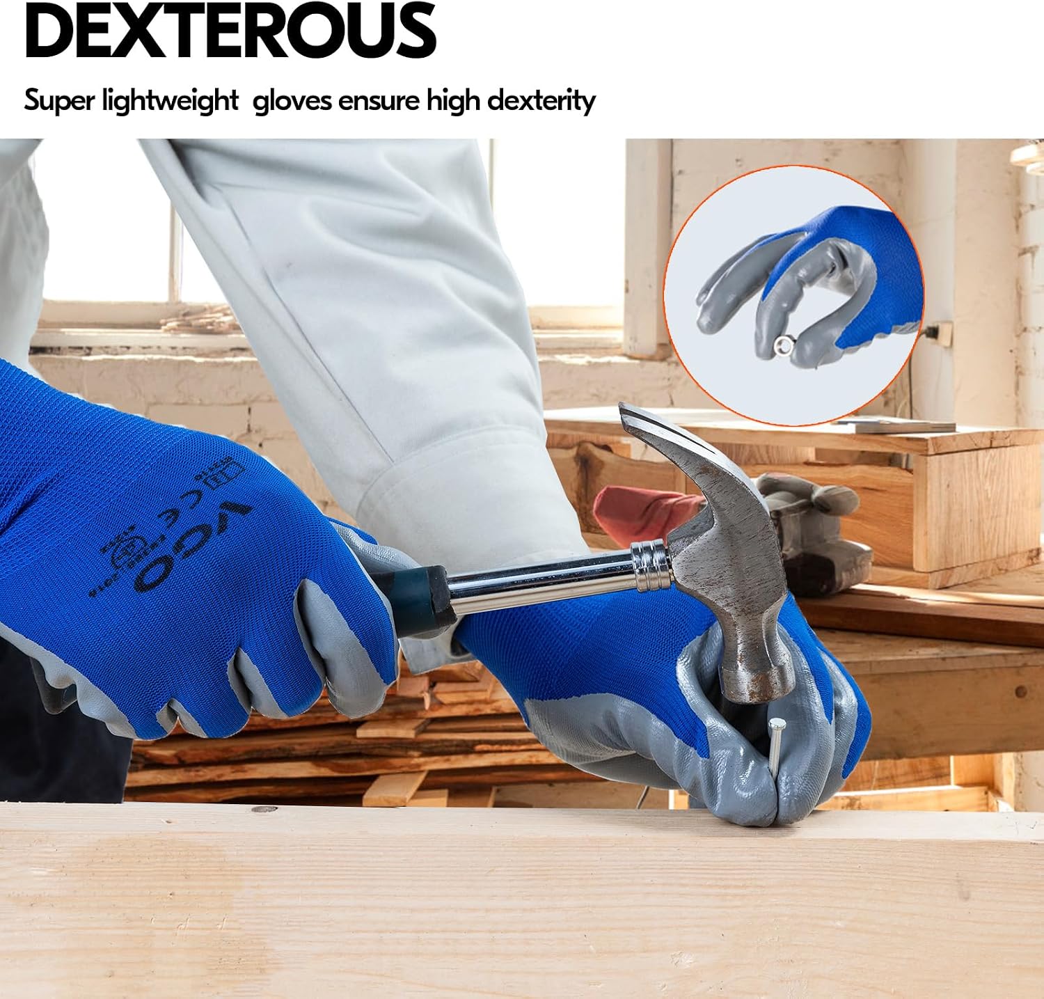 Vgo... 10-Pairs Safety Work Gloves, Gardening Gloves, Non-slip Nitrile coating, Dipping Gloves (Size XL, Blue, NT2110)