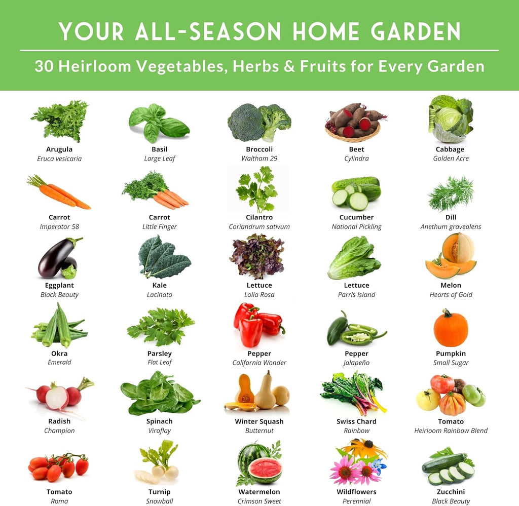 Survival Garden Seeds Home Garden Vegetable Seed 30 Variety Pack | Heirloom Family Seed Vault for Planting Non-GMO