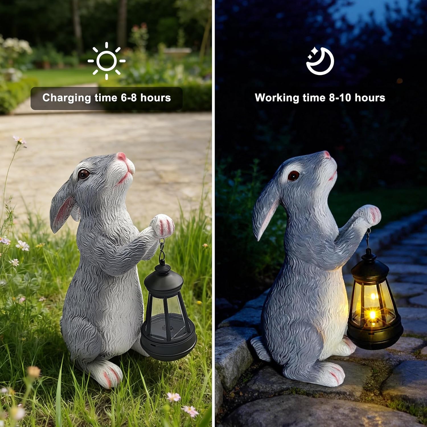 11.8 Inch Solar Rabbit Statue with Glowing Lantern, Handcrafted Resin Easter Bunny Figurine, Waterproof Outdoor Garden