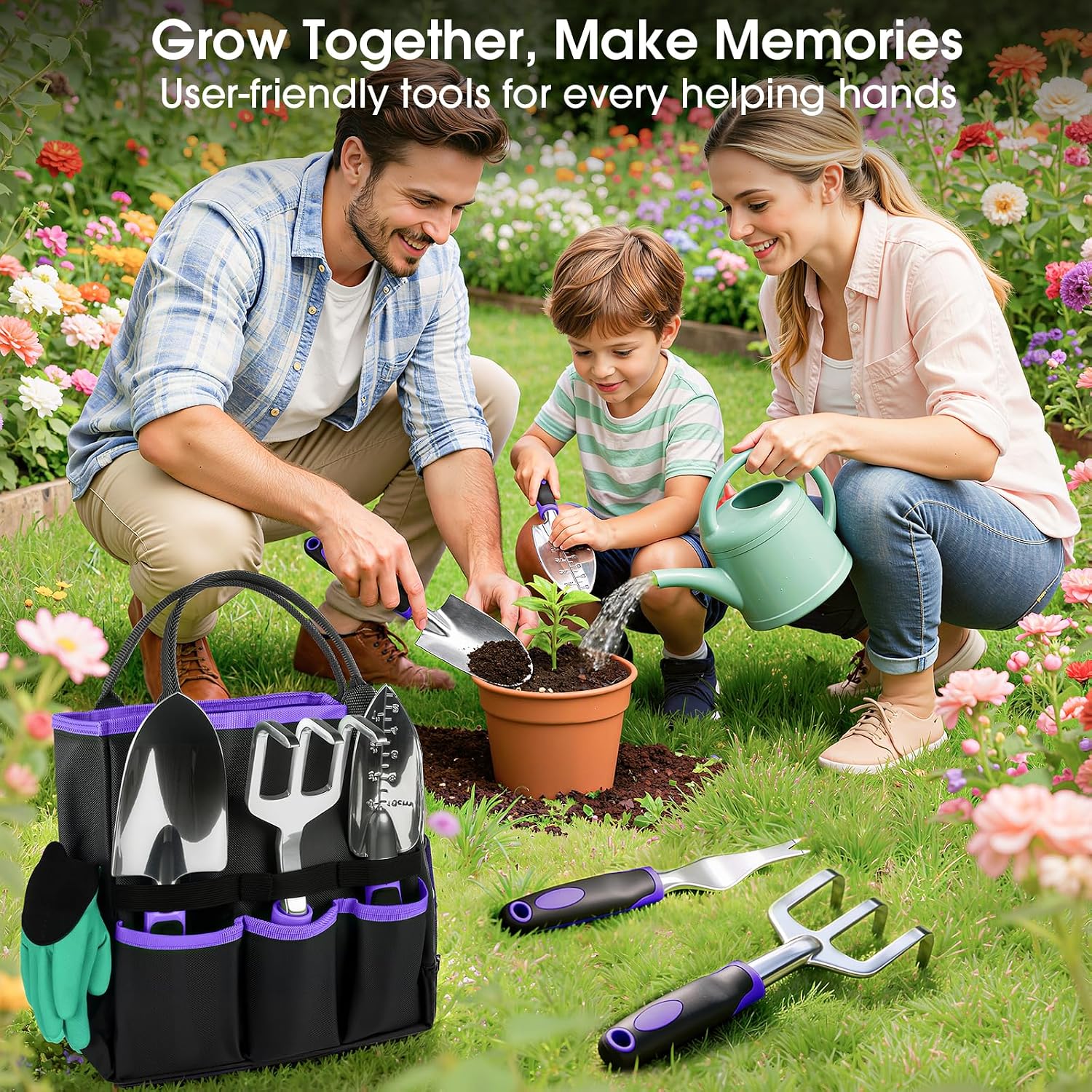 WOWBOX Garden Tools Set, 10 PCS Heavy Duty Gardening Hand Tools Kit, Purple | Gardening Tool Set with Storage Tote