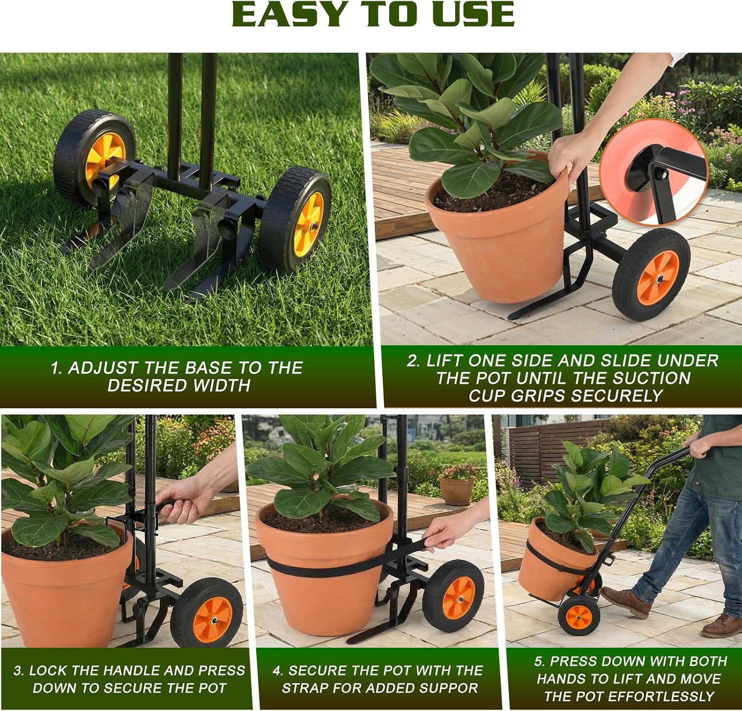 Housolution Plant Caddy with Wheels, Heavy Duty Plant Dolly for Big Pots | Plant Mover with Adjustable Grabbing Arm and