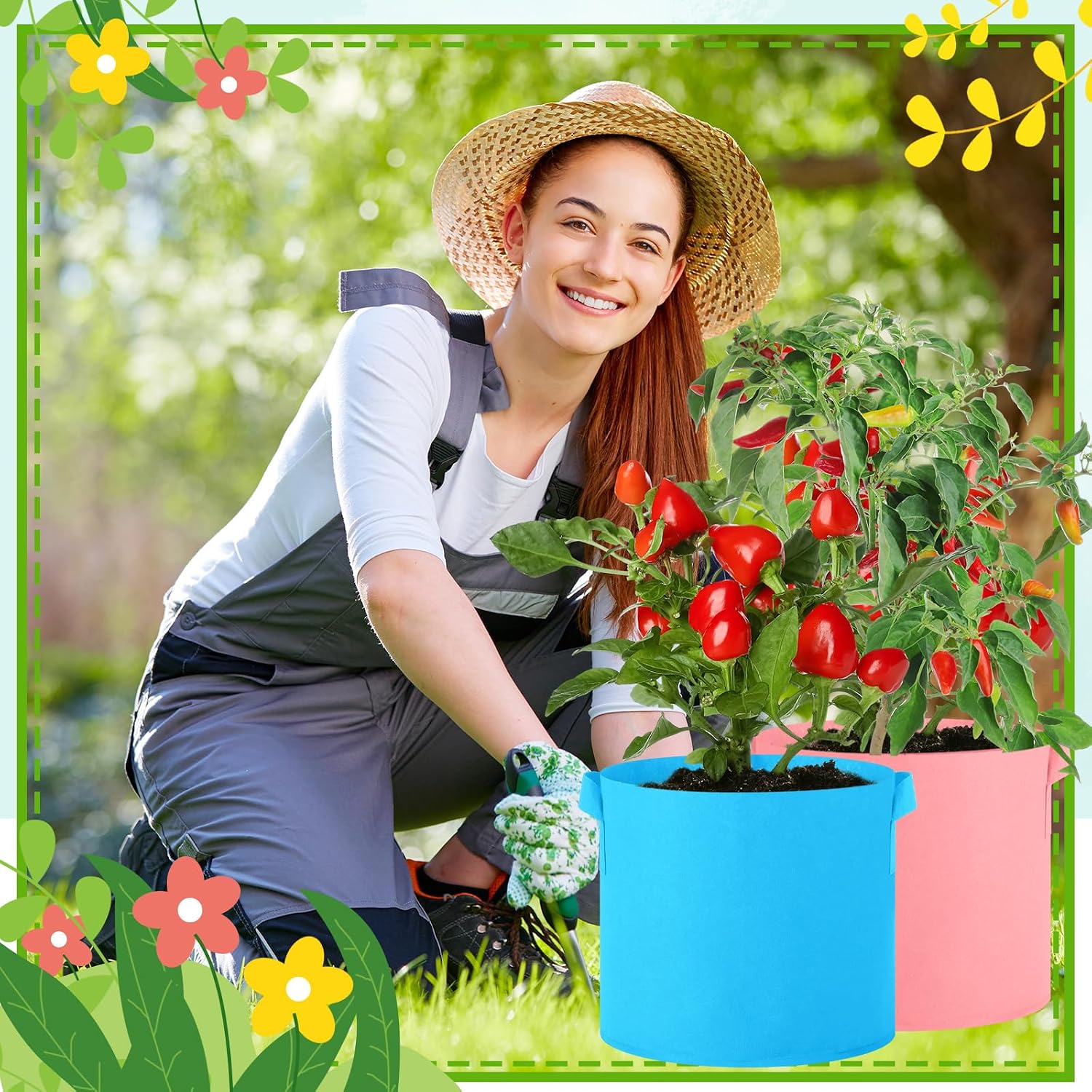 20 Pack 3 Gallon Grow Bags Multicolor Plant Grow Bag Non Woven Fabric Pots with Handles Garden Plant Seeds Tomato