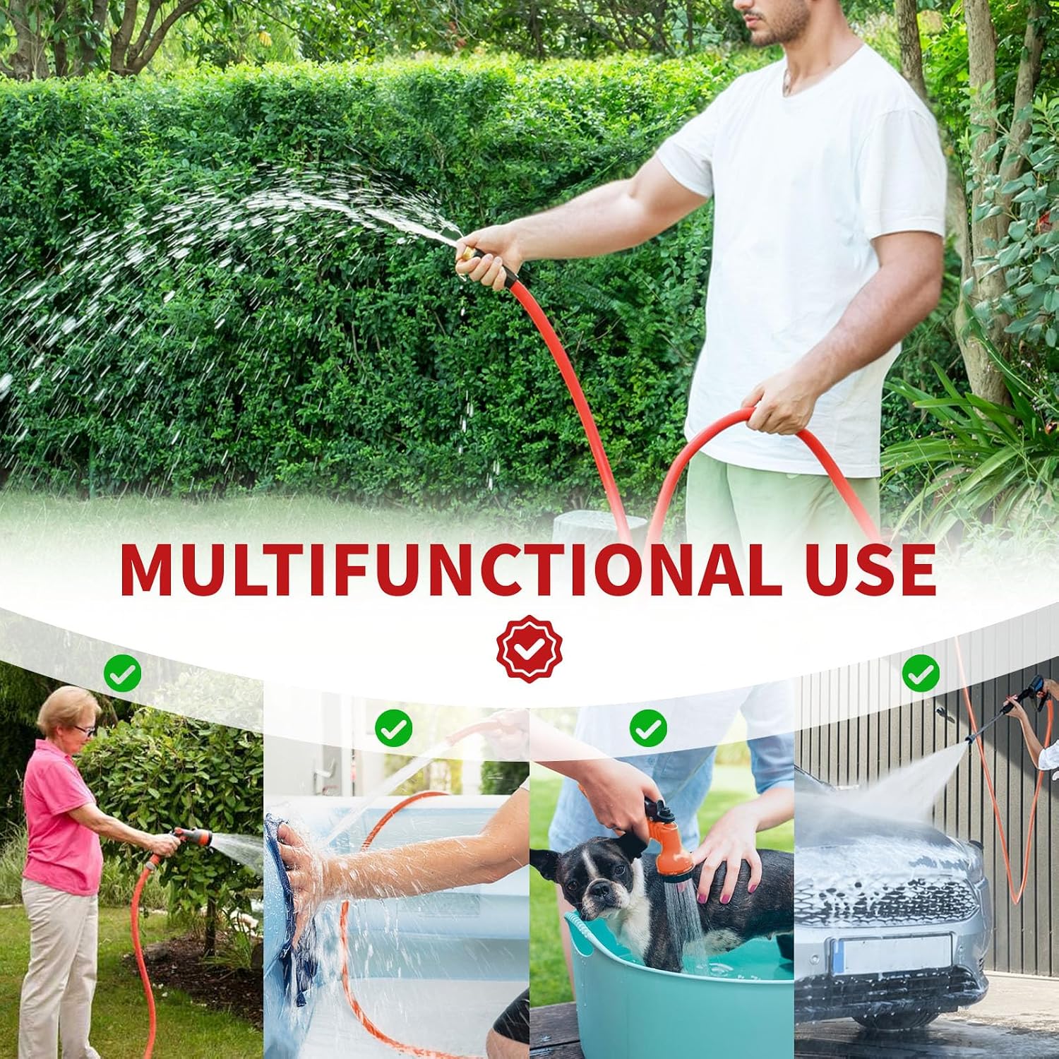 Garden Hose 50ft x 5/8” Hot/Cold Water Hose, -50°F to 190°F, Red | 600PSI Burst, Flexible & Lightweight, Upgraded