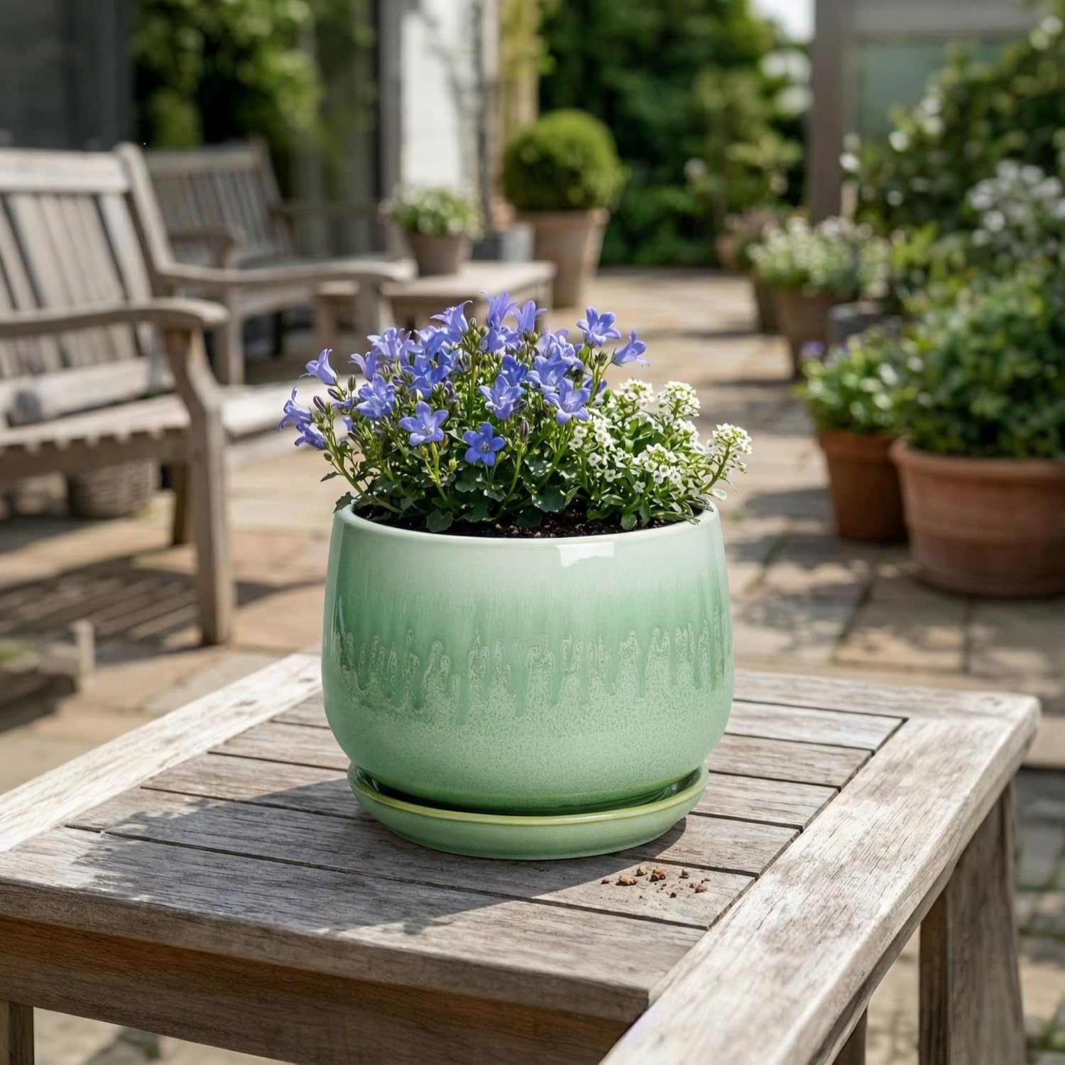 Ceramic Pots for Plants - 7 Inch Planters for Indoor Plants, Round Ceramic Plant Pot with Drainage Hole and Saucer