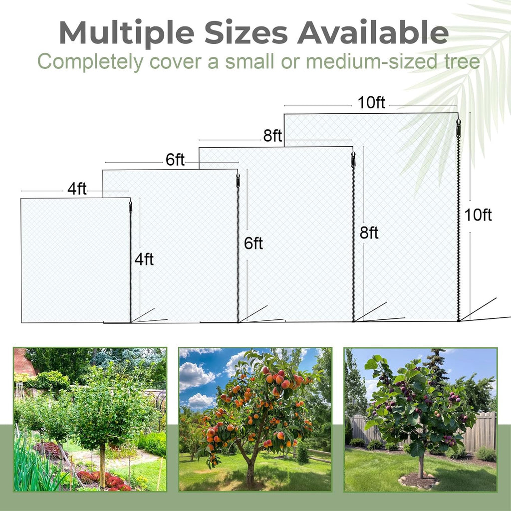 Fruit Tree Netting Cover with Zipper & Drawstring, 2 Packs 8ft x 8ft Insect Bird Barrier Netting for Garden Protection