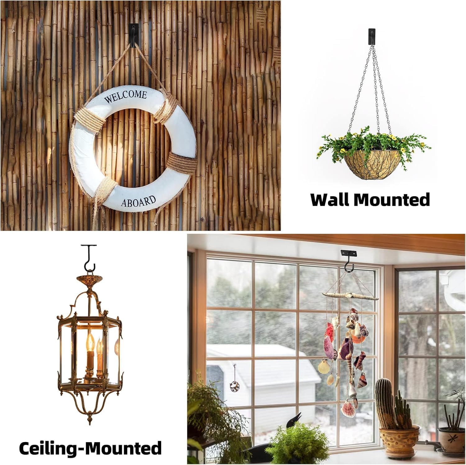 Metal Plant Wall Hooks 50Pack Bulk Hanging Brackets Indoor Black 6In | Decorative heavy duty metal hangers,for flower