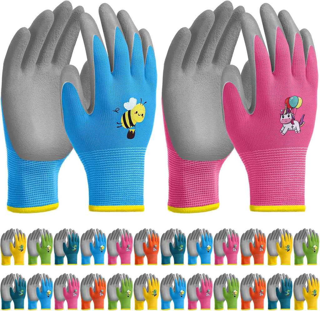 24 Pairs Kids Gardening Gloves Kids Children Yard Grippy Rubber Coated Garden Work Gloves for Girls Boys Outdoor