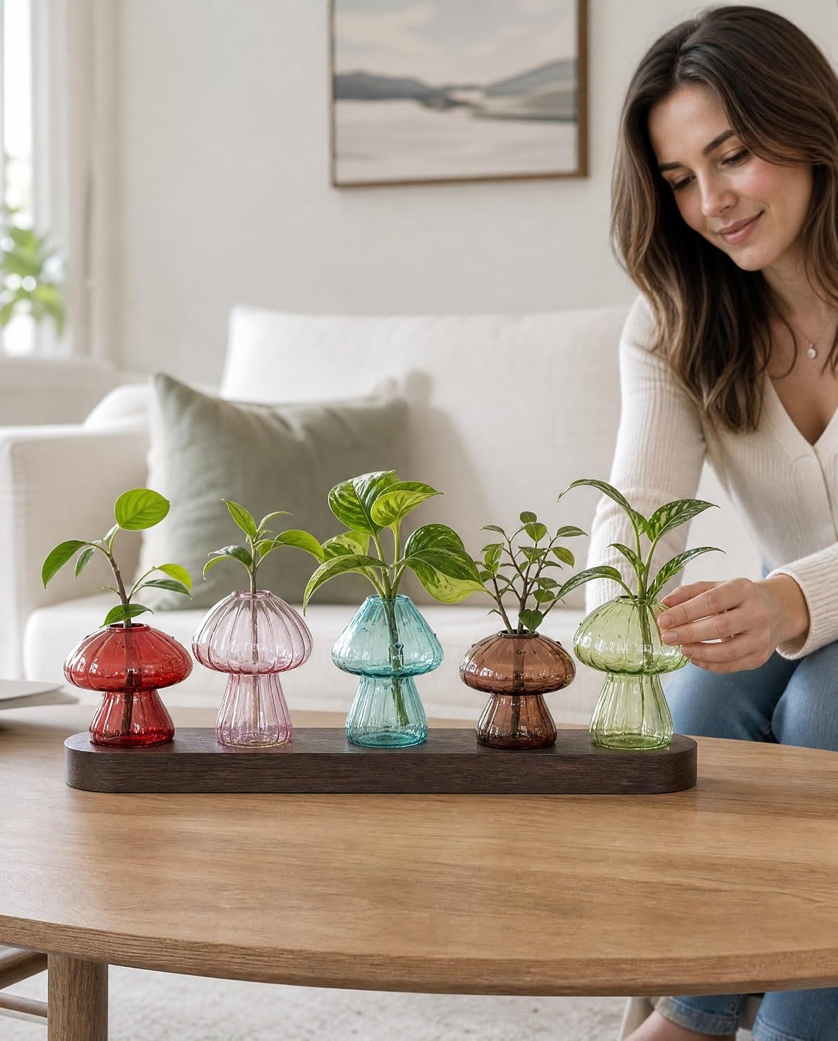 Mushroom Glass Vase Set of 5, Colored Propagation Station, Mushroom Planter | High Borosilicate Glass for Home Office