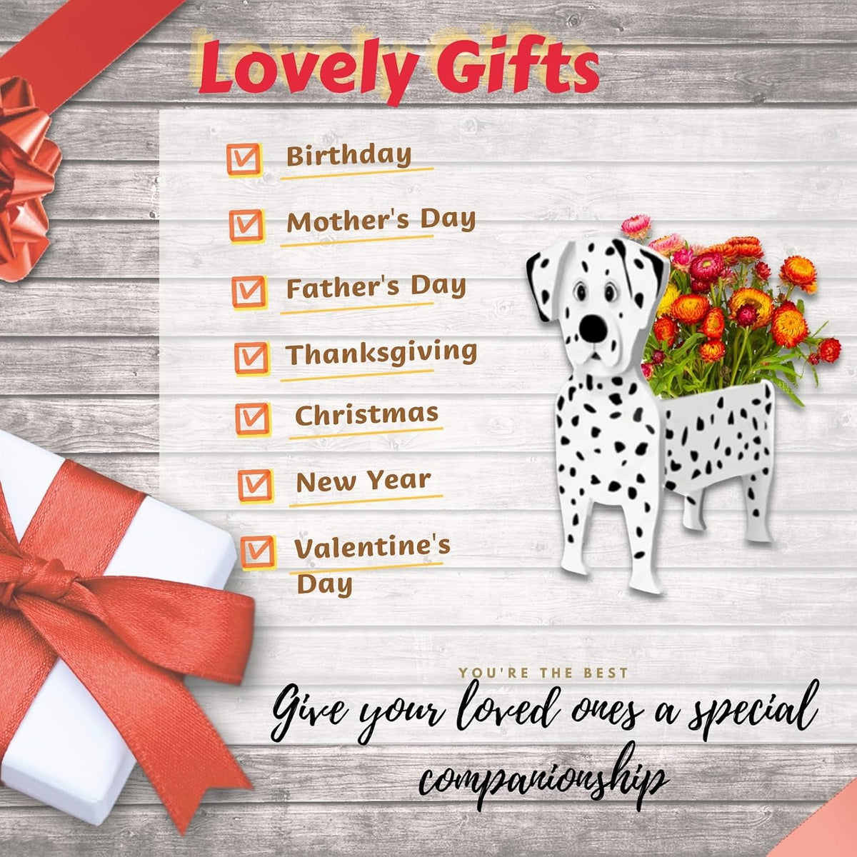 Dalmatian Dog Planter Pots, Animal Shaped Flower Pot | Cute Plant Gift for Women and Pet Lovers, Indoor Outdoor Garden