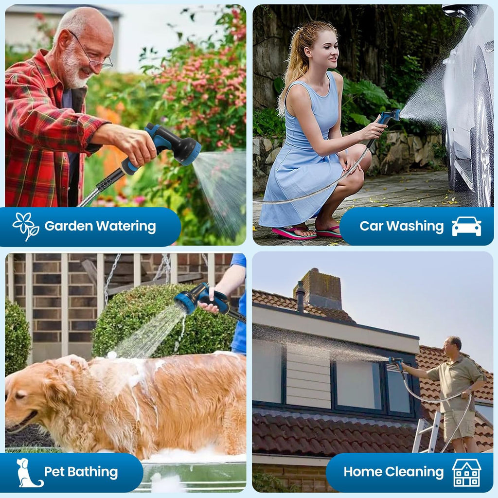 Garden Hose 50FT, Water Hose with 10 Function Nozzle, Garden Hose Metal with Leak-proof Connectors, Kink-Free & Ultra