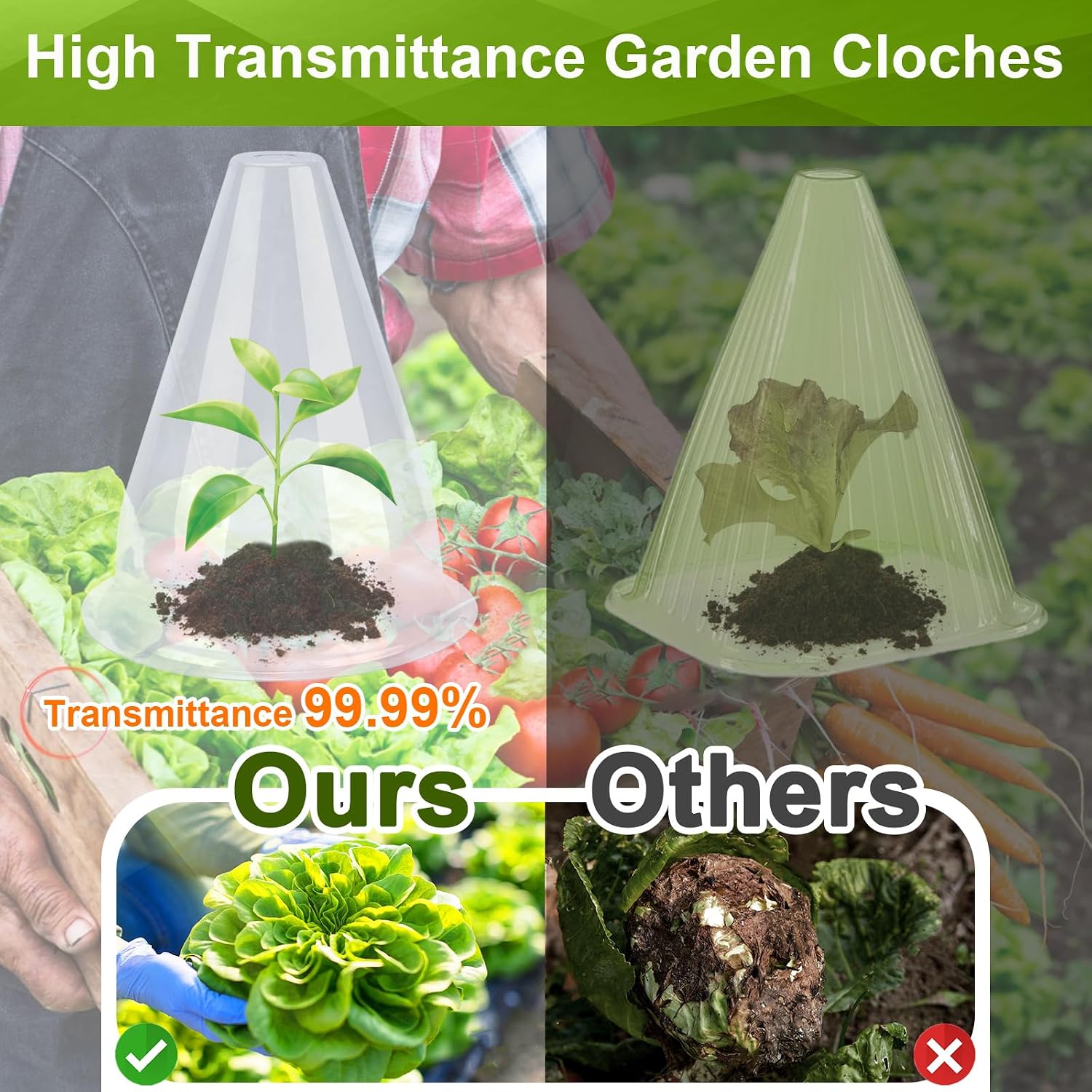 【24 Pieces】 Garden Cloches for Plants, Plant Cover Plant Protectors Transparent Bell Jar Cloches Protection Plants from