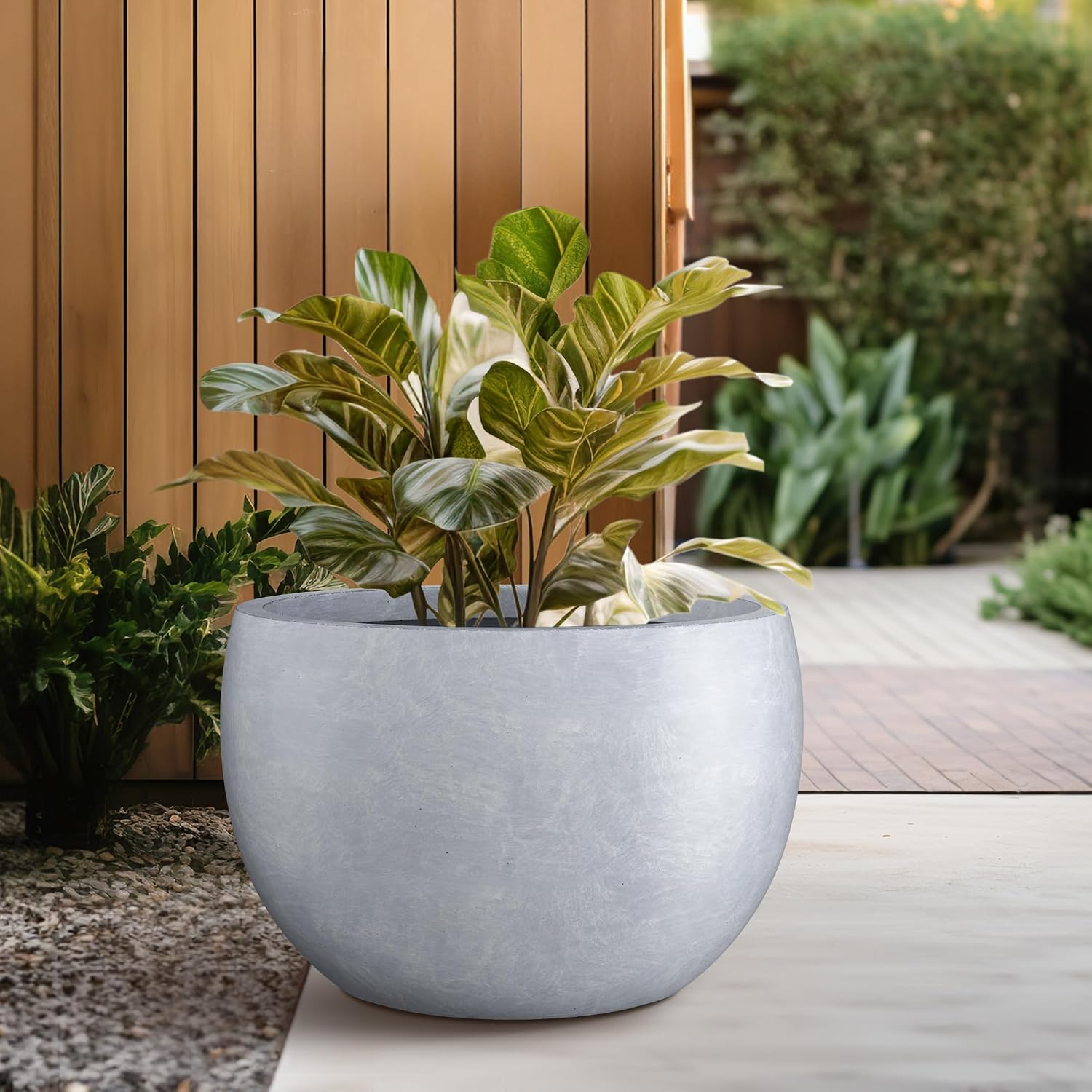 Kante Blue Gray Concrete Planter 20" Dia All-Weather Round Large Pot | Handcrafted Cement Bowl, Anti-Frost & UV