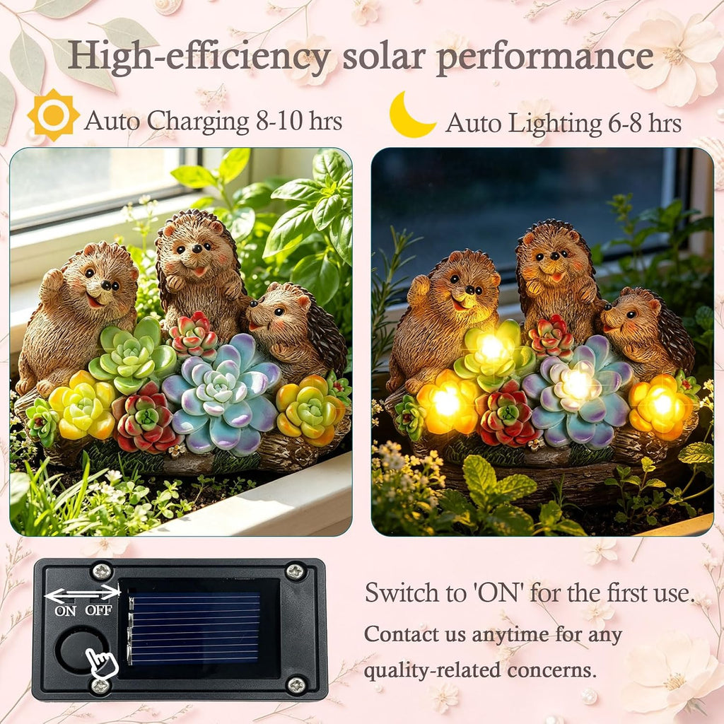 Hedgehog Solar Garden Statues with Succulent Animal Figurines | Resin Hedgehog Decor Outdoor Statues, Ideal decoration