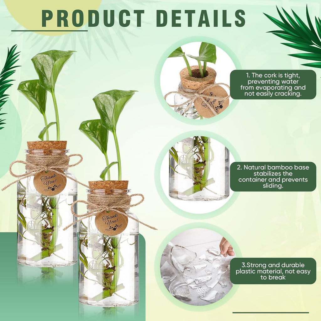 24 Pack 4.84'' Plastic Plant Propagation Stations with Hole Lid Planter Vase Clear Propagation Jars with Thank You Tags