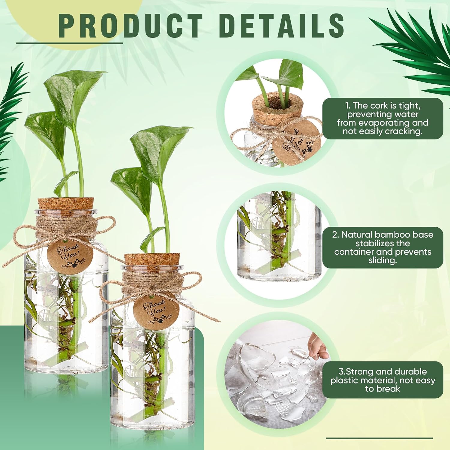 24 Pack 4.84'' Plastic Plant Propagation Stations with Hole Lid Planter Vase Clear Propagation Jars with Thank You Tags