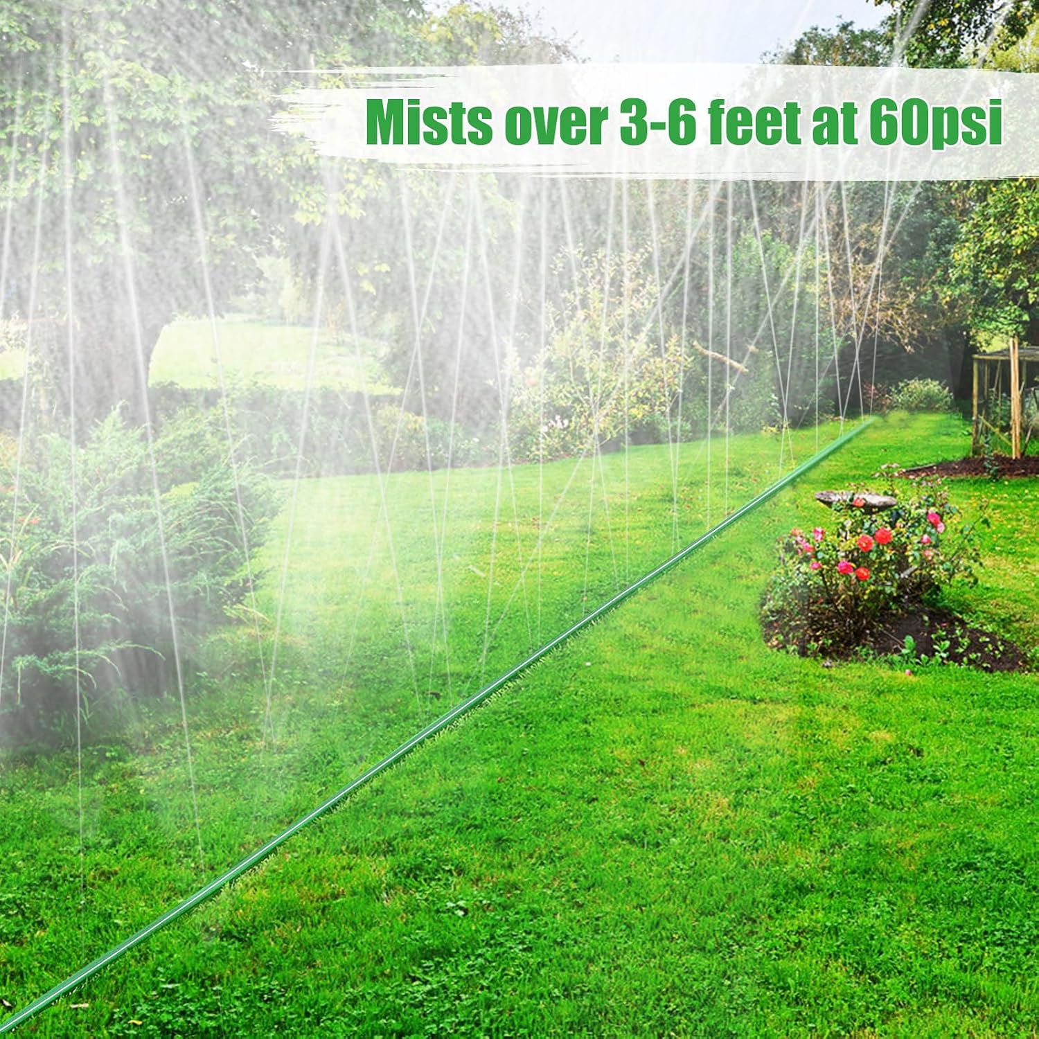 50ft Sprinkler Soaker Hose | Kink-free, Save Water, Flexible, Heavy Duty Three Tube Flat Watering Hose for Garden Yard