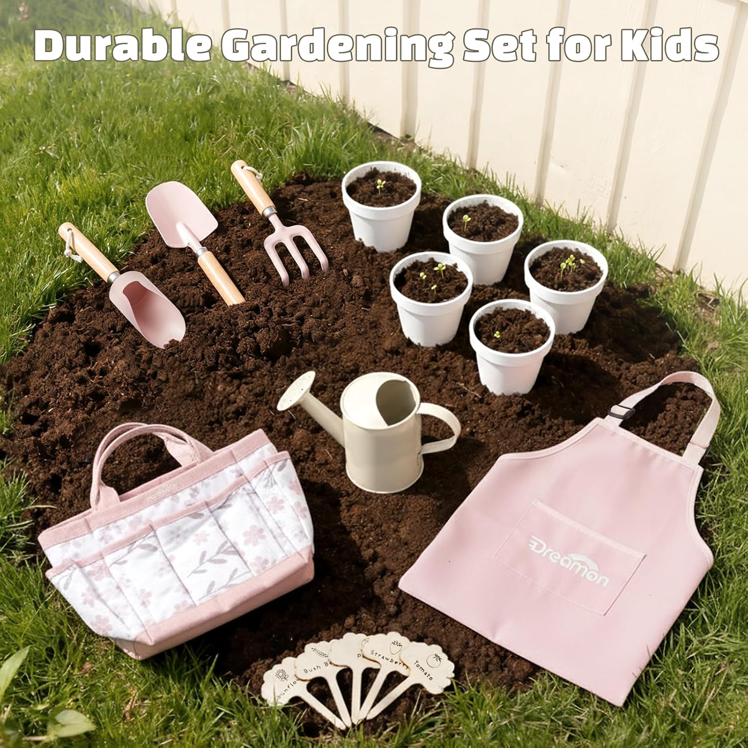 Kids Gardening Set, Quality Garden Tool Kit for Toddler, Outdoor Toys Gift | Gardening Set with Tote Bag, Apron