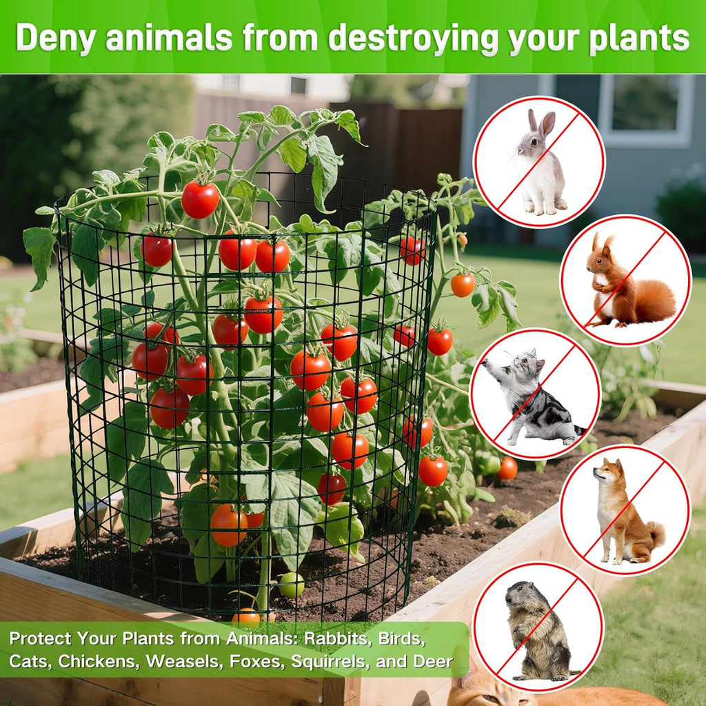 8 Pack 13.8x12 inch Plant Protector, Wire Garden Cages with Stakes & Ties | Sturdy Rust-Proof Plant Protection Keeps