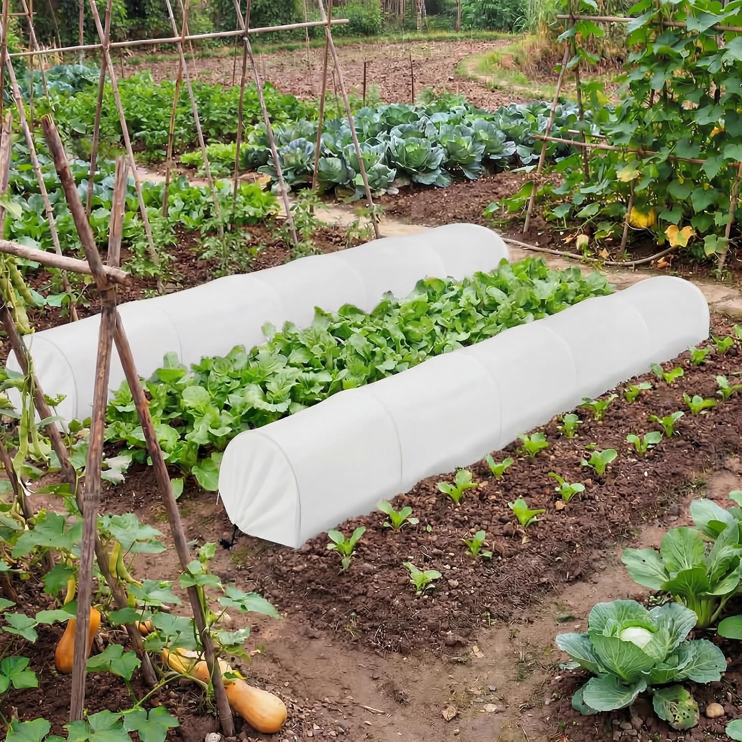 4 Pack 10ft Mini Garden Greenhouse Tunnel Net Cover | 2 in 1 Portable Frost Cloth Hoop Greenhouse Tunnel Quick-release