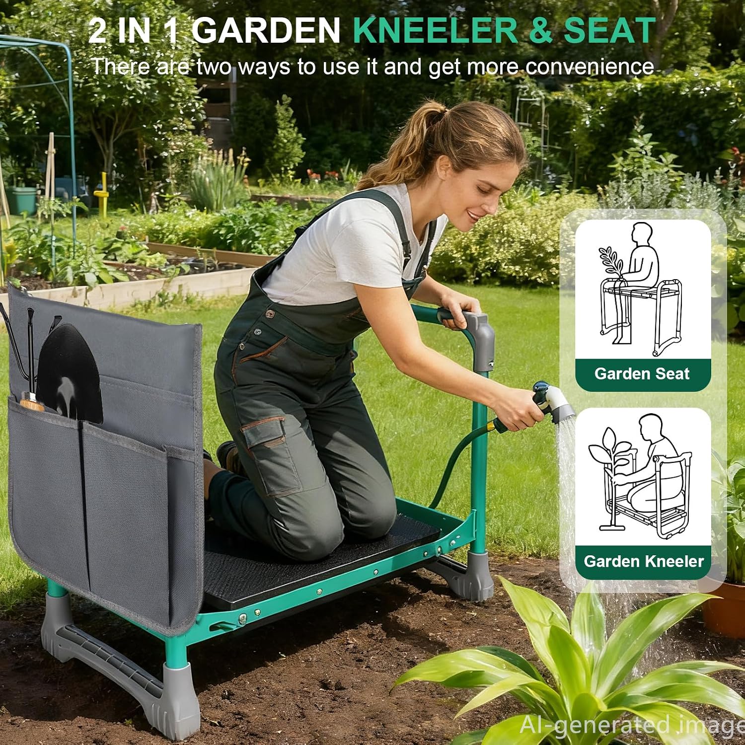Garden Kneeler and Seat 2-in-1 Foldable Bench, with Storage Bags & Non-Slip Foam Pad