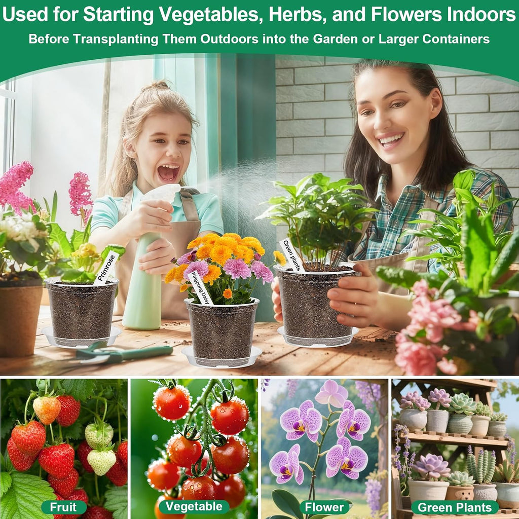 142Pcs Clear Plastic Nursery Pots with Drainage Holes and Saucers, 45Packs 3/4/5/6/7Inch Seedling Starter Flower Pots