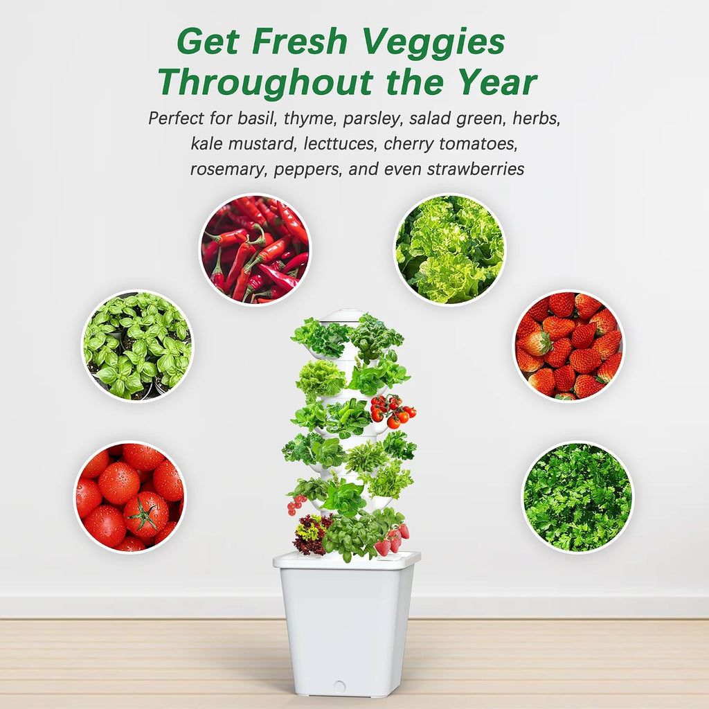 Hydroponics Growing System, 30-Plant Indoor Hydroponic Tower with Pump System, Plants Germination Kit, Smart Aeroponic
