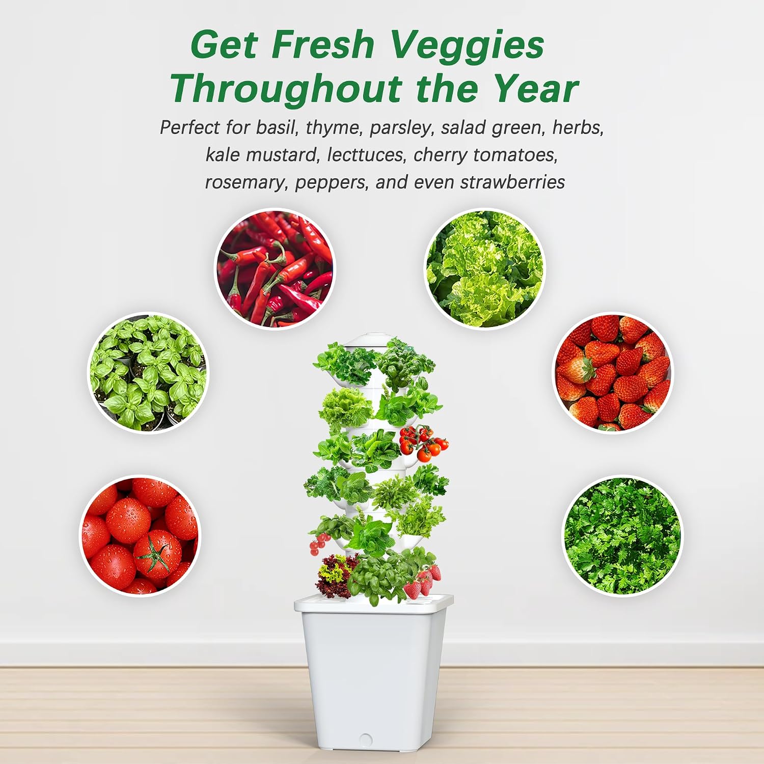 Hydroponics Growing System, 30-Plant Indoor Hydroponic Tower with Pump System, Plants Germination Kit, Smart Aeroponic