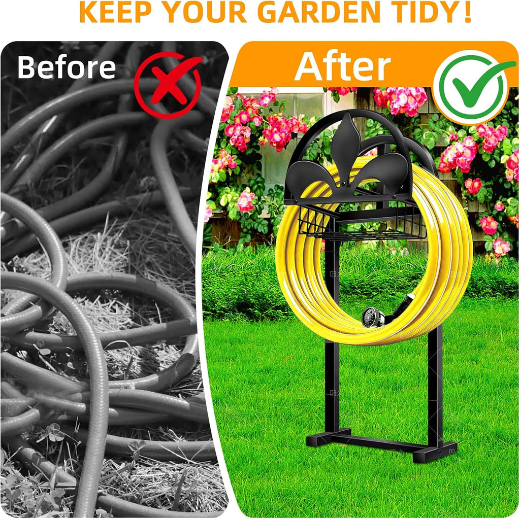 Garden Hose Holder, Water Hose Holders Stand Holds 160-Feet Freestanding Hose Reel Storage Hanger Rack for Outside Yard