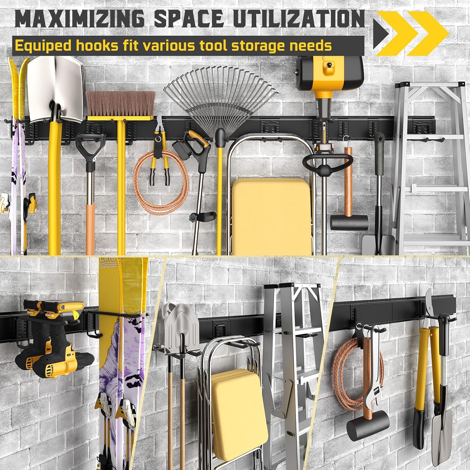 64" Garage Wall Tool Organizer, 900 Lbs Heavy Duty Steel Garden Tool Storage Rack & Garage Organization for Yard, Shed