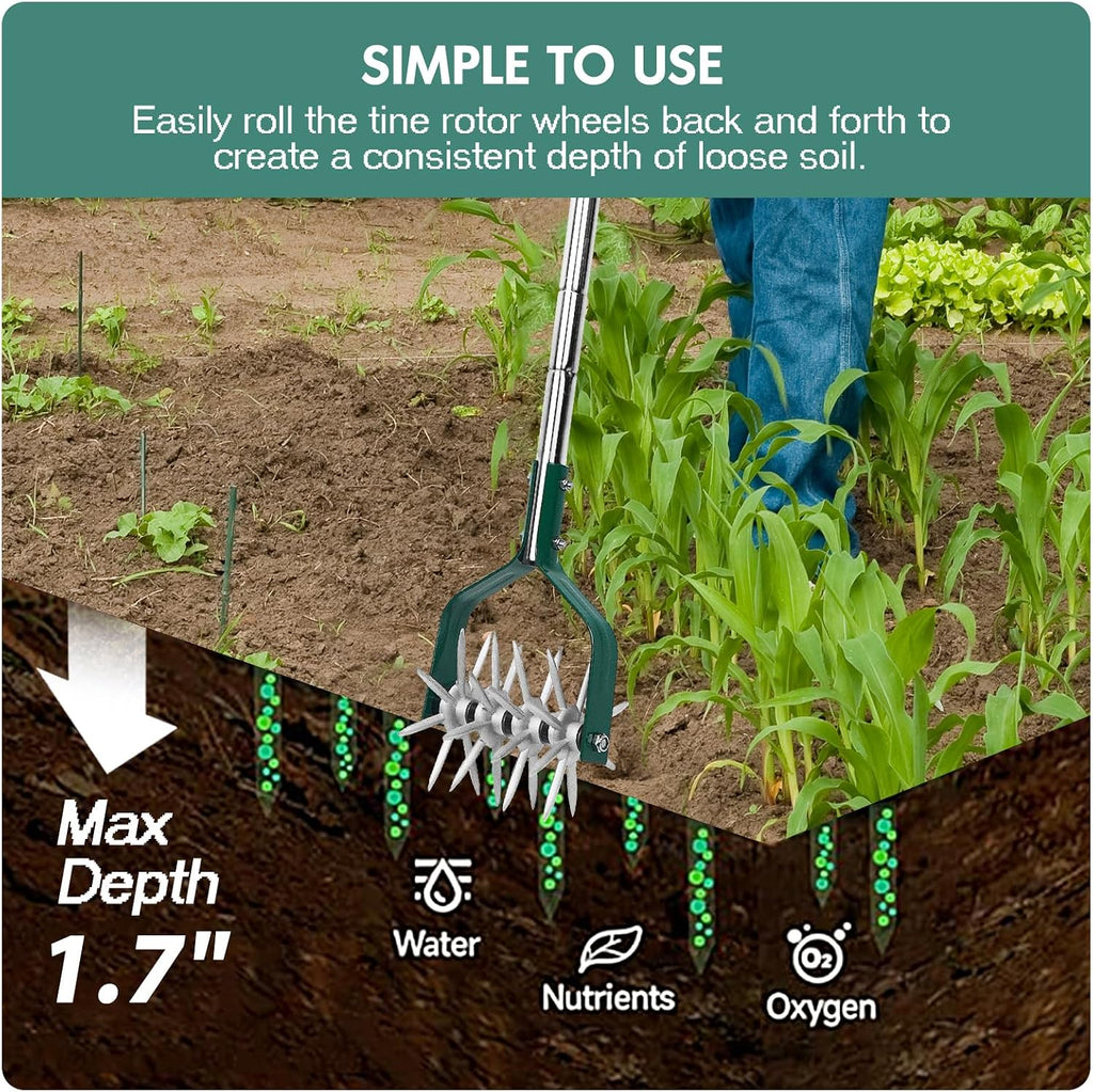YEELOR Rotary Cultivator Garden Tool with Durable Aluminum Gears | Manual Tiller, 57″ long handle, loosens soil, mixes