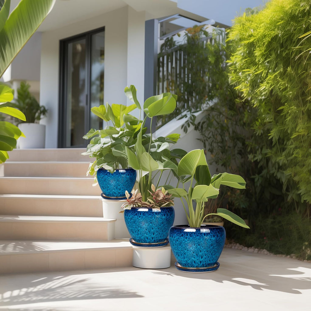 Ceramic Plant Pots Indoor, 10 Inch 8 Inch 6 Inch Round Planters Pots for Indoor Outdoor Plants, Modern Large Flower