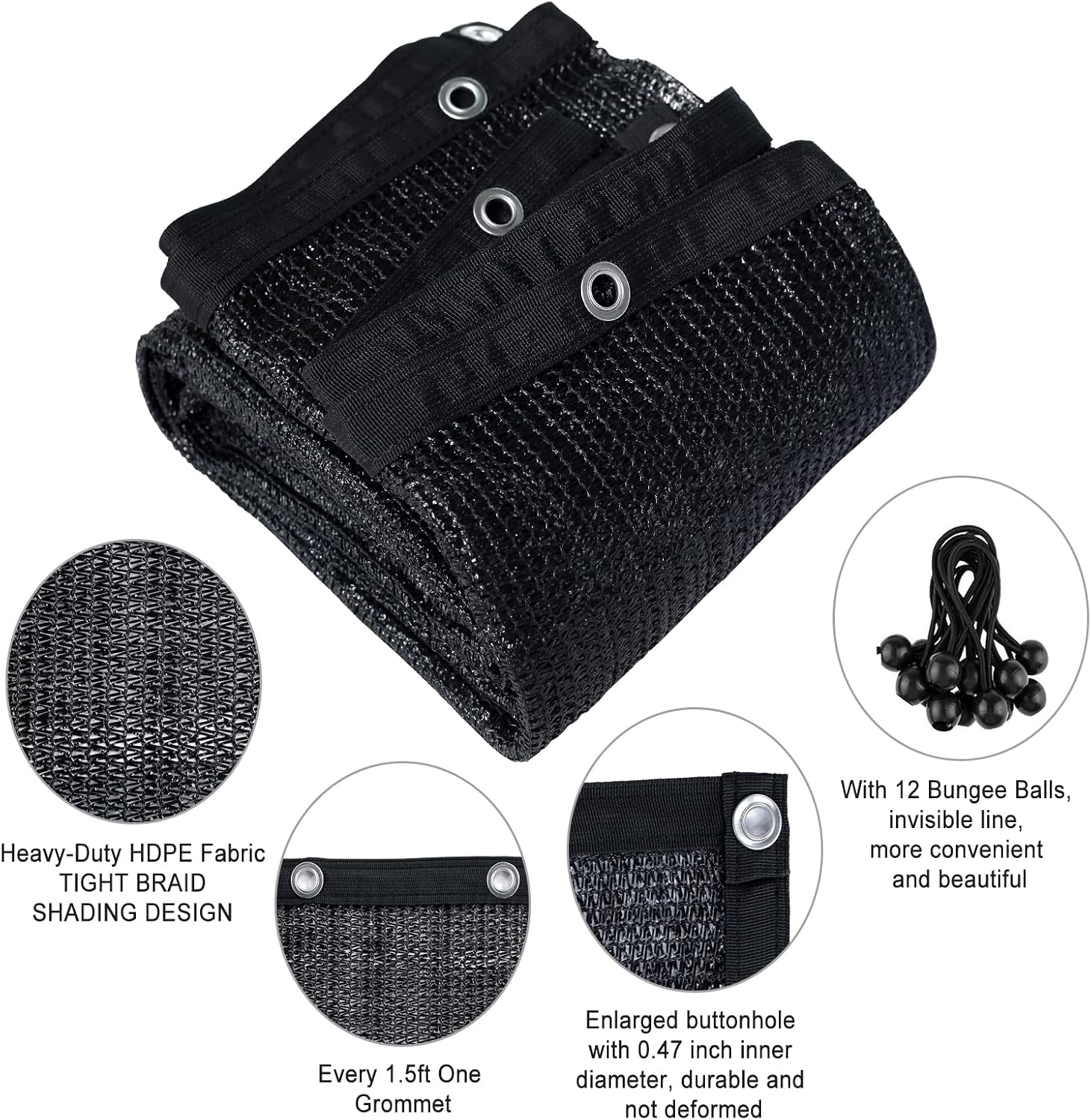 Agfabric 70% 12X 16ft Sunblock Shade Cloth with Grommets for Garden Patio, Black
