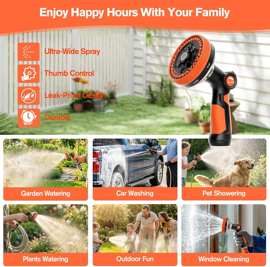 Garden Hose Nozzle, 3.6" Ultra-Wide Metal Hose Sprayer, Orange