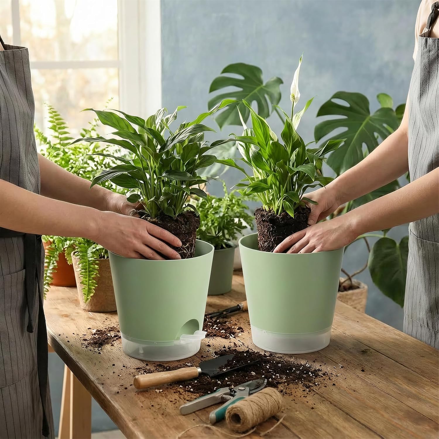 2026 Upgraded Self Watering Plant Pots with Drainage Hole, 8/7/6.5/6/5.5/5/4 Inch Flower Planting Containers for House