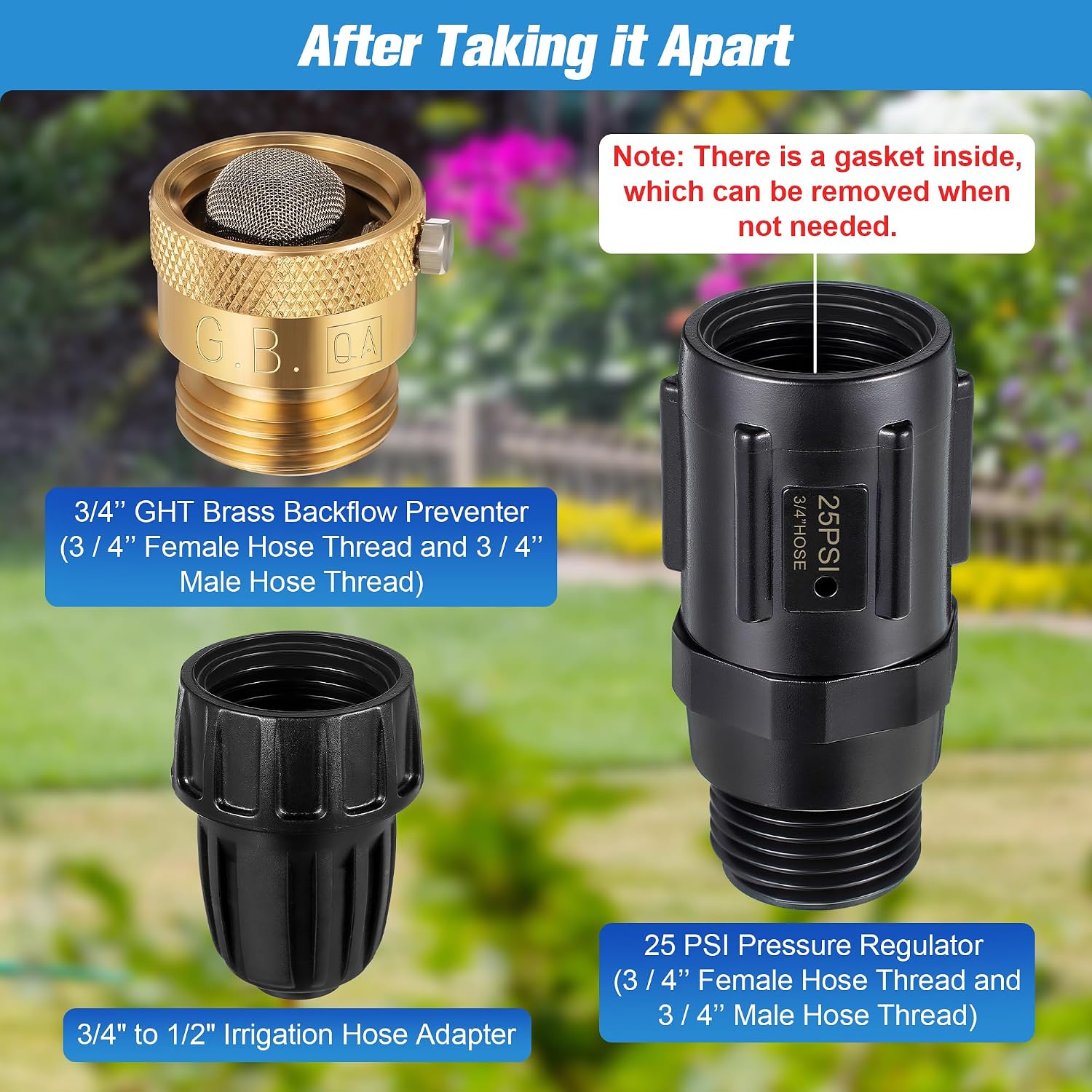 2 PC 25PSI Drip Irrigation Faucet Adapter Kit 1/2" Tubing to 3/4" Faucet | Drip Irrigation Filter with Water Pressure