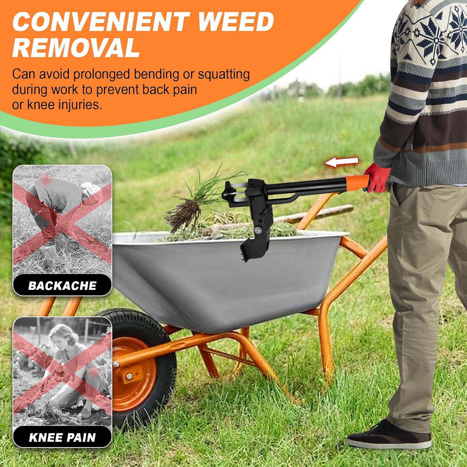 Weed Puller Tool,4-Claw Heavy Duty Gardening Stand-Up Weeder Puller,Ergonomic Long Handle,3 High-Strength Stainless