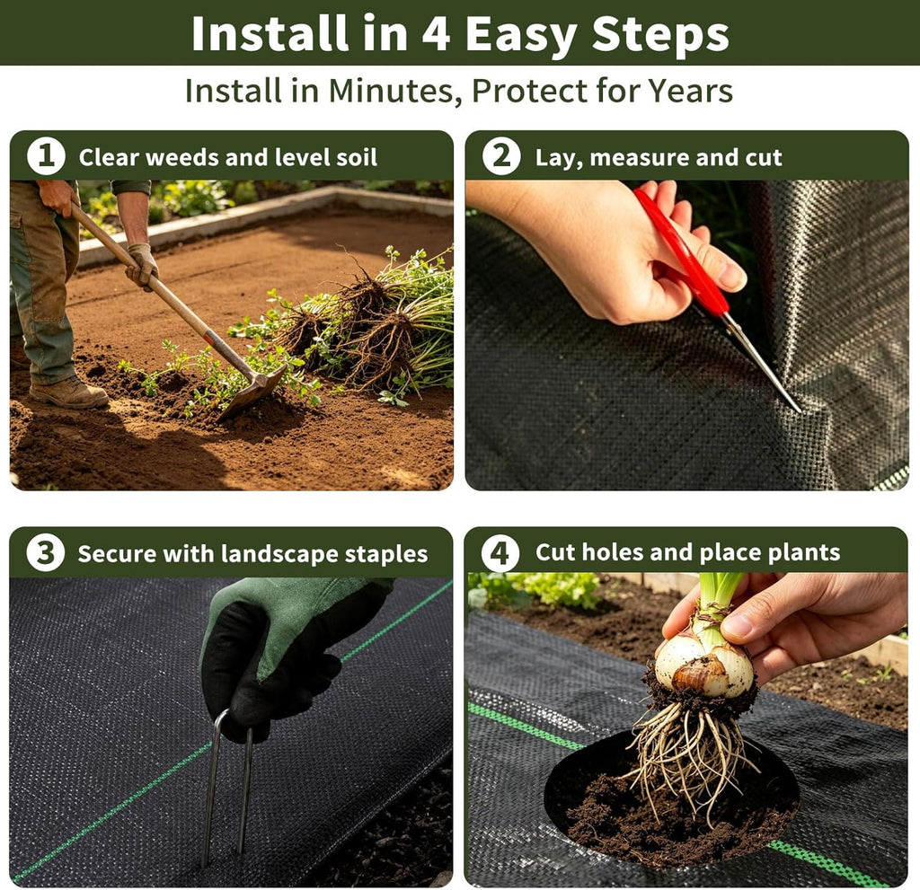 EXTRAEASY 4ft x 300ft Weed Barrier Fabric, Heavy Duty Landscape Fabric, 3.2oz Weed Control Fabric, Tear-Resistant Weed