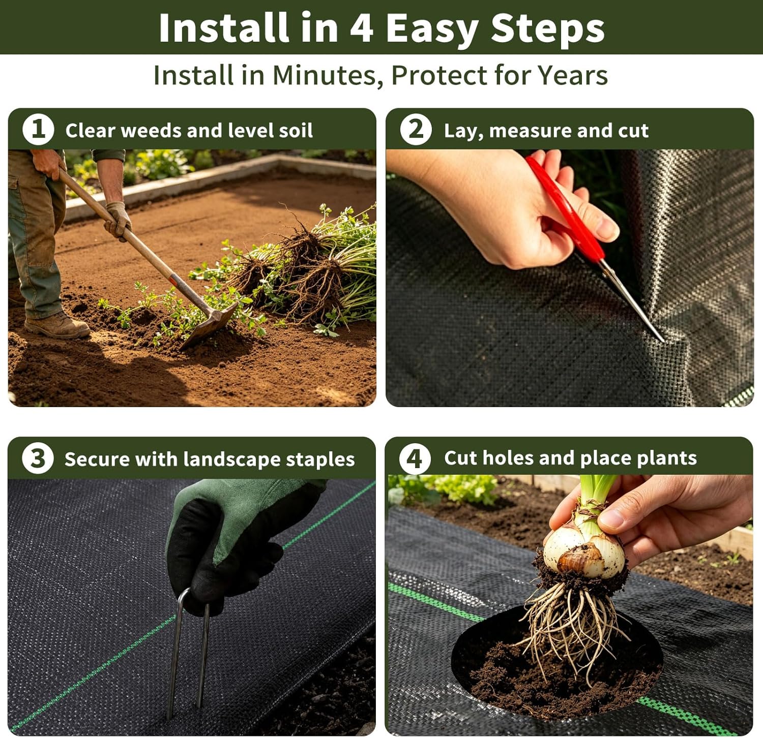 EXTRAEASY 4ft x 300ft Weed Barrier Fabric, Heavy Duty Landscape Fabric, 3.2oz Weed Control Fabric, Tear-Resistant Weed