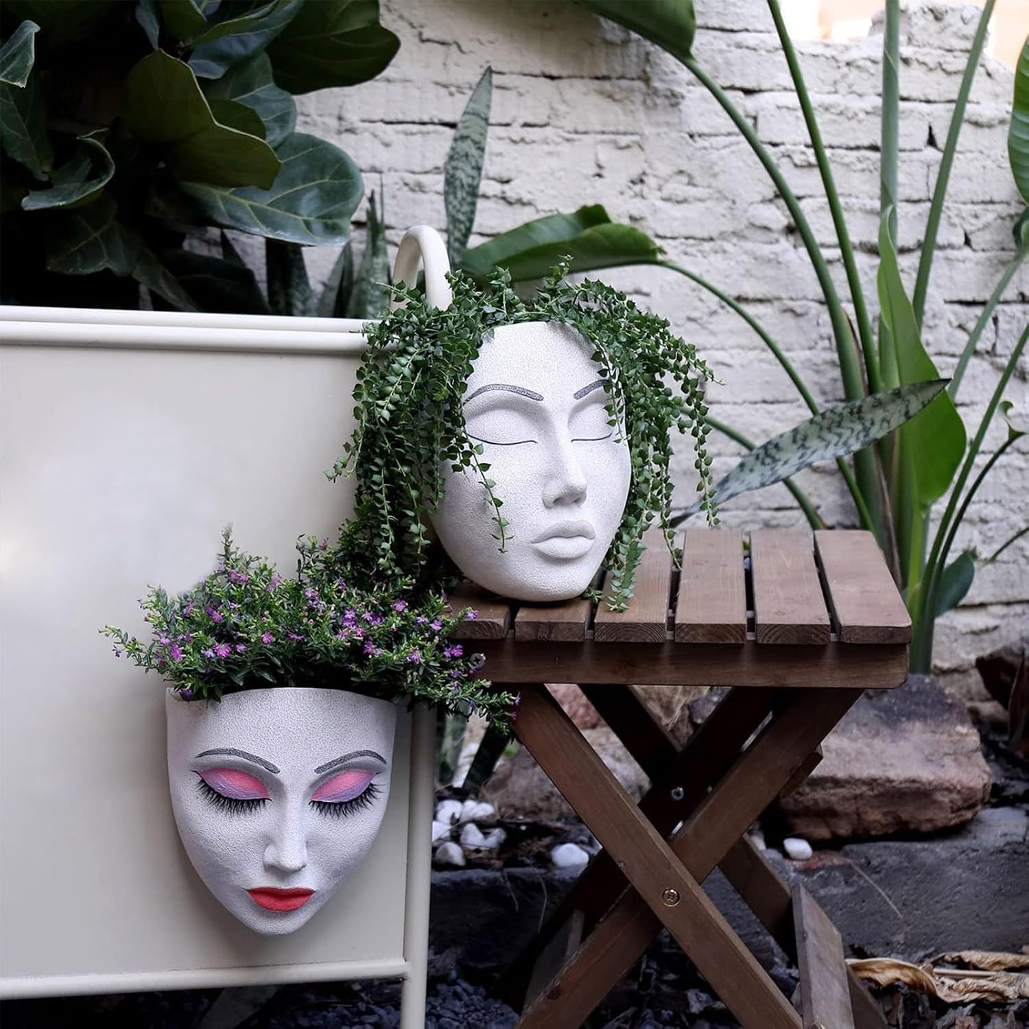 Yosoo Human Face Planter Pot, Resin Wall Hanging Flower Pot, Creative Decoration for Home and Garden (2)