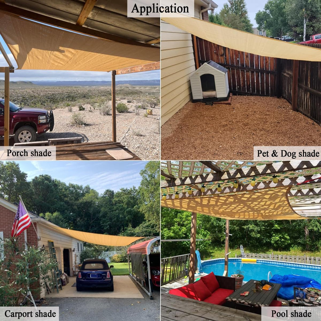 12x16 FT Sun Shade Sail, 90% UV Block 200GSM Flat-Edged Shade Cloth | Heavy Duty Beige Sunshade Canopy, Breathable