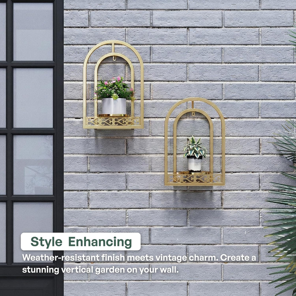 3 Pack Wall Plant Stand, Mid Century Iron Wall Decor, Gold | Space-Saving, indoor & outdoor plants, rustproof iron
