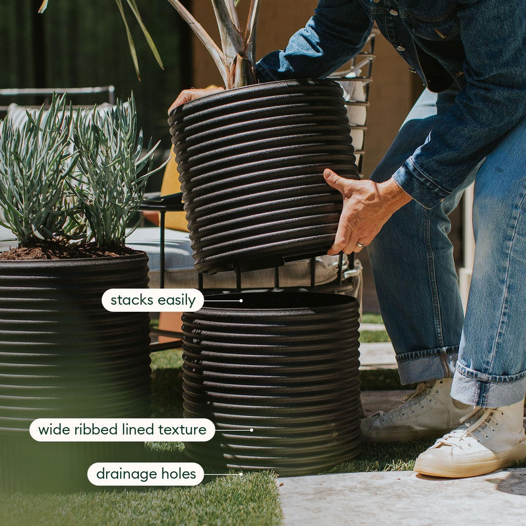Veradek Mod Series Short Planter - Round Outdoor Planter | Made From a Durable Plastic-Stone Composite With Pre-Drilled
