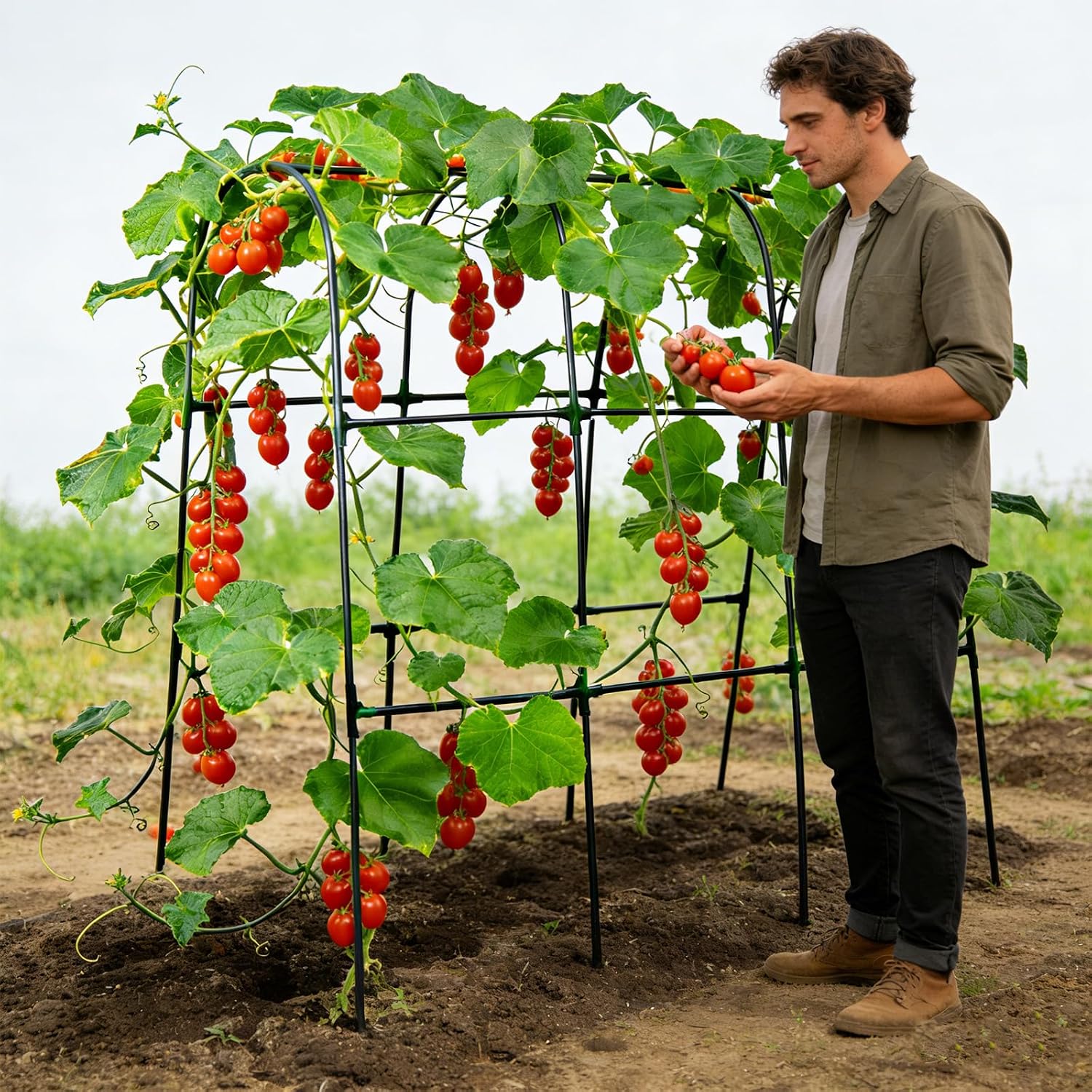 U-Shape Cucumber Trellis for Raised Beds - 47.2”x47.2”x21.6” Green Metal Arch Trellis, Rust-Resistant Garden Plant