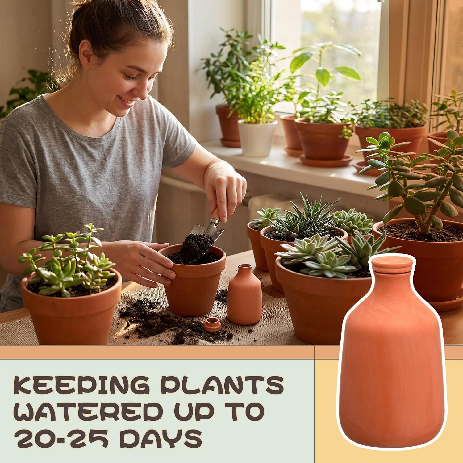 DoubleFill 1 Pcs 100 oz Ollas Terracotta Watering Pots Self Watering Planter Insert Terracotta Globes Clay for Outdoor