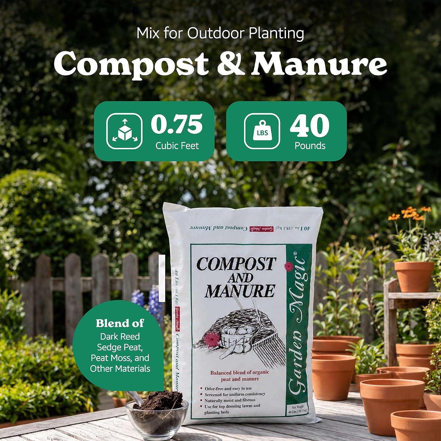 Michigan Peat 10-Pack Compost & Manure Blend, Garden Magic Mix w/Odor-Free Blend, 40 Lbs - Outdoor Lawn and Gardening