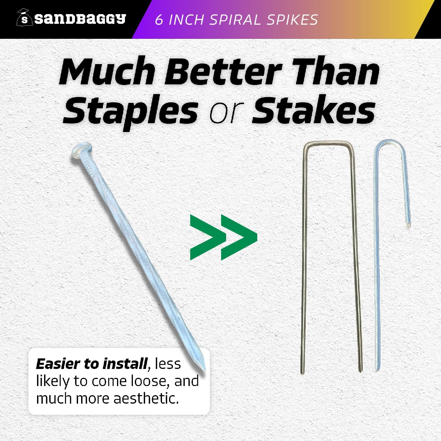 Sandbaggy 6 Inch Galvanized Artificial Turf Stakes - Spiral Landscape Nails - Ground Spikes/Pins for Synthetic Grass