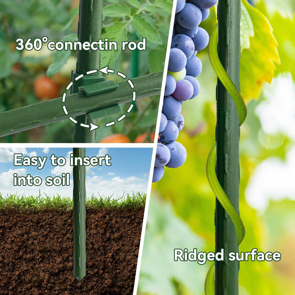 70 Pack Garden Stakes Set, 16 Inch Plant Stakes Support with 40 Connectors 30 Rotatable Clips 164ft Twist Tie for